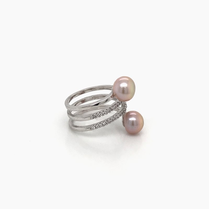 Buy Tahitian Cultured Pearl and Natural White Zircon Infinity Shank Ring in  Rhodium Over Sterling Silver (Size 8.0) 0.50 ctw at ShopLC.